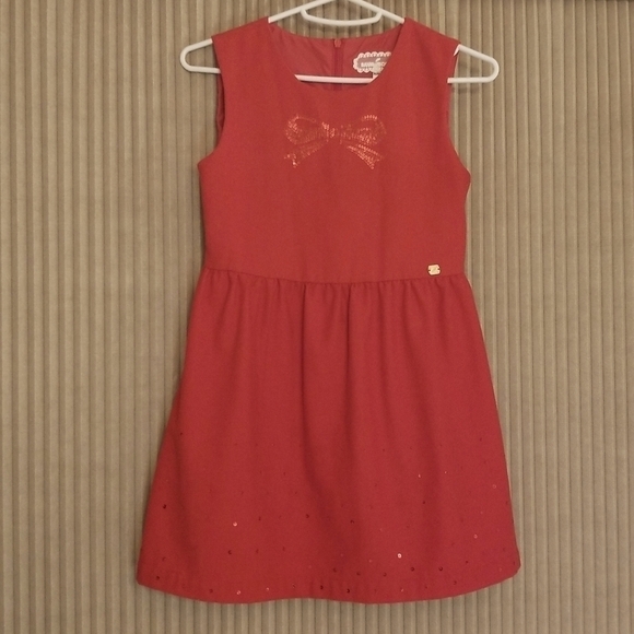 𝅺Valentine dress Girls Sz 10 140/64 Vintage Red Dress Red Sequin Bow Sleeveless - Picture 12 of 12